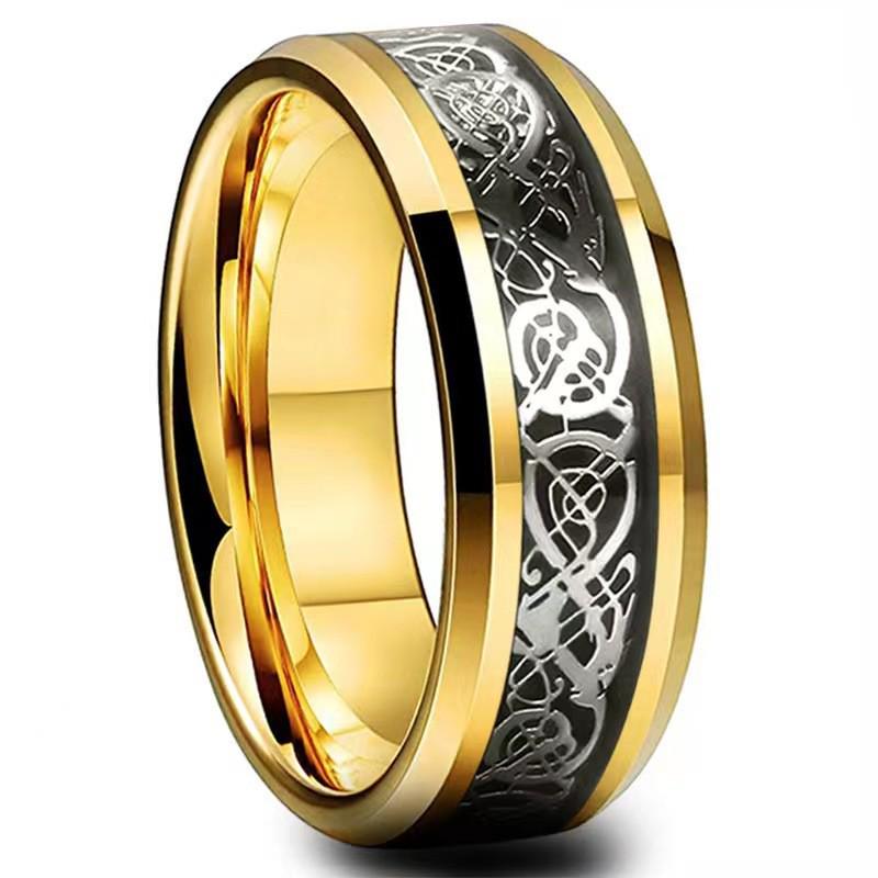 Men's Two-Tone Dragon Pattern Tungsten and Titanium Ring