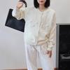 Autumn and winter new design sense heavy industry crochet knitted cardigan loose soft waxy crew neck sweater jacket women
