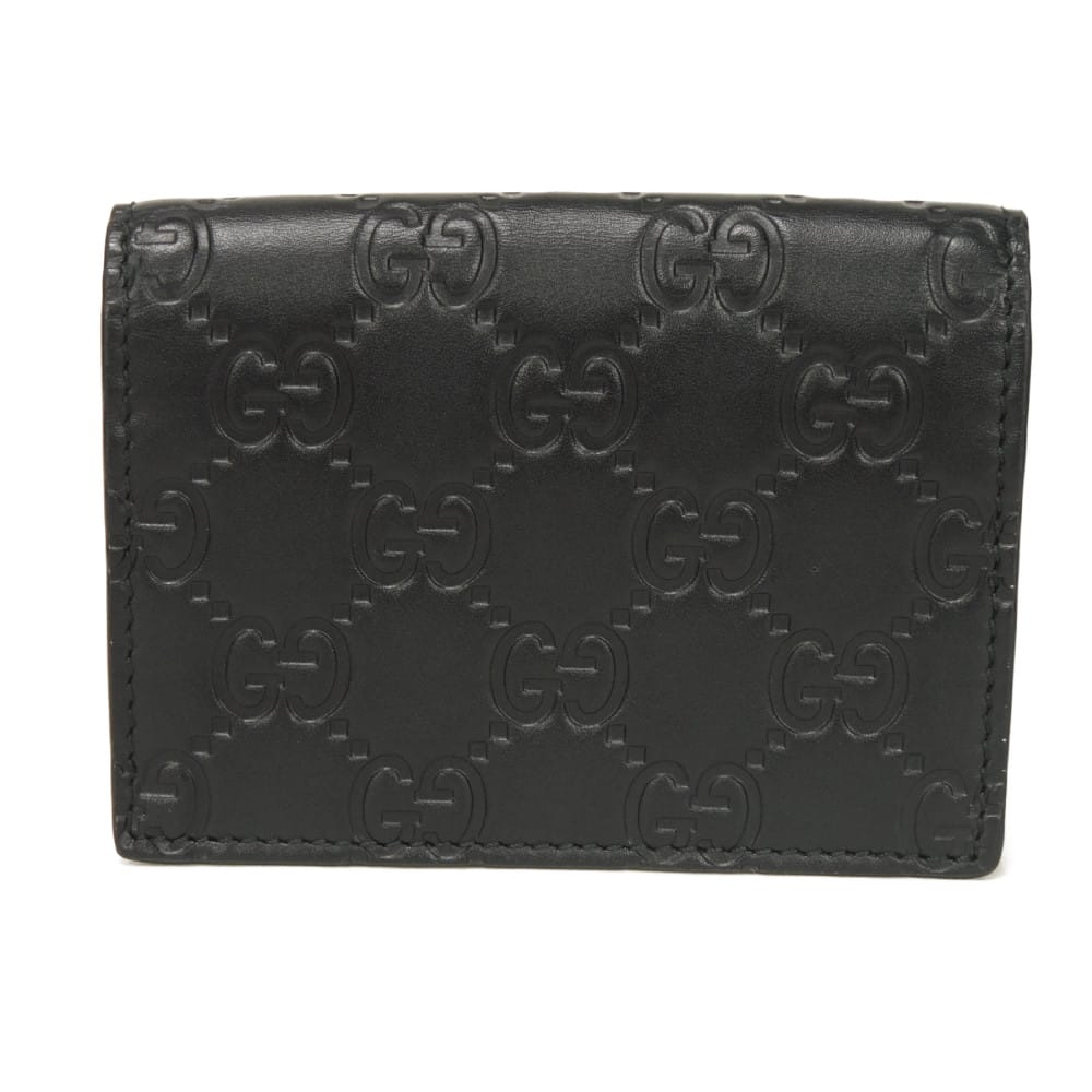 Used 9539 Guccissima Card Holder 779844 CWC1N 4009 7946 Bifold Flap Gusset Compartment with GG Embossing Black Men's