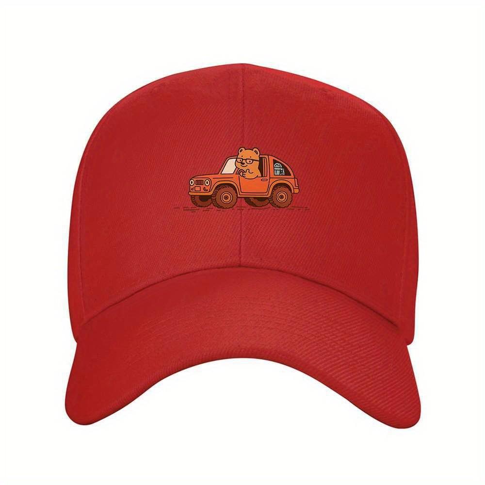 Cute Bear Driving Cartoon Baseball Cap Warm Atmosphere Adjustable Outdoor Travel Hat