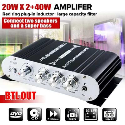 ST-838 HiFi 2.1 Kanal Leistungsverstärker Stereo Bass Sound Amp RMS 20Wx2+40W Klasse D Mini Media Player MP3 Auto Schwarz Home Amplify