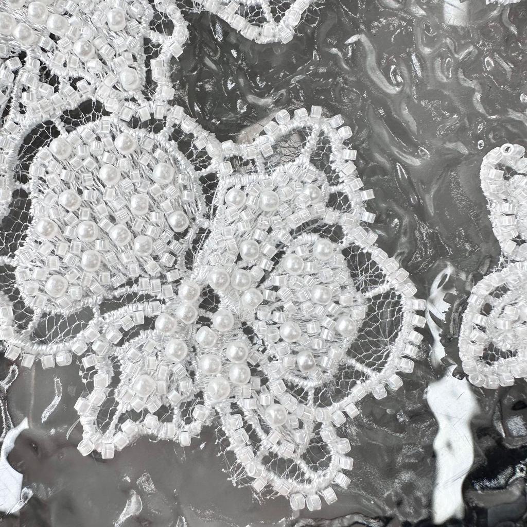 White Handmade Beads Three-Dimensional Flower Applique Clothing Accessories Wedding Dress Decoration Embroidery Cloth Sticker