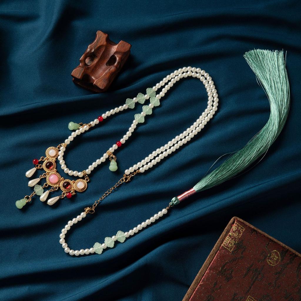 Hanfu Yingluo Long Back Cloud Safety Lock Fringed Necklace Ancient Style Ming Horse Skirt Gourd Collar Accessories