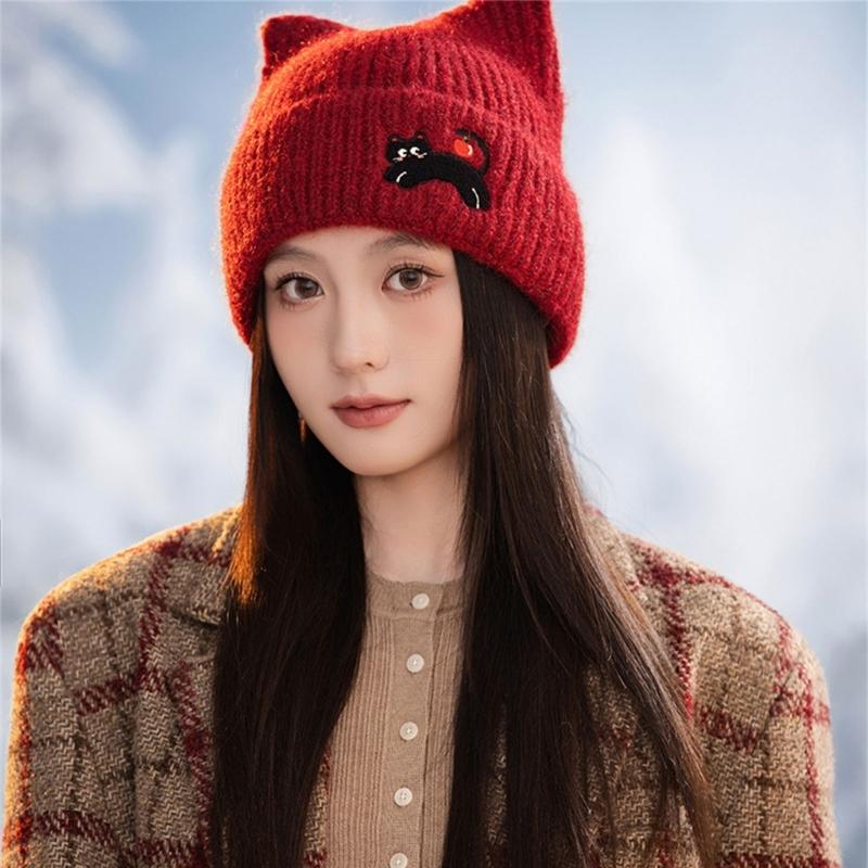 Lovely Cats Ears Hat Women Soft Plush Knitted Hat Trendy Winter Warm Hat for Fall and Winter