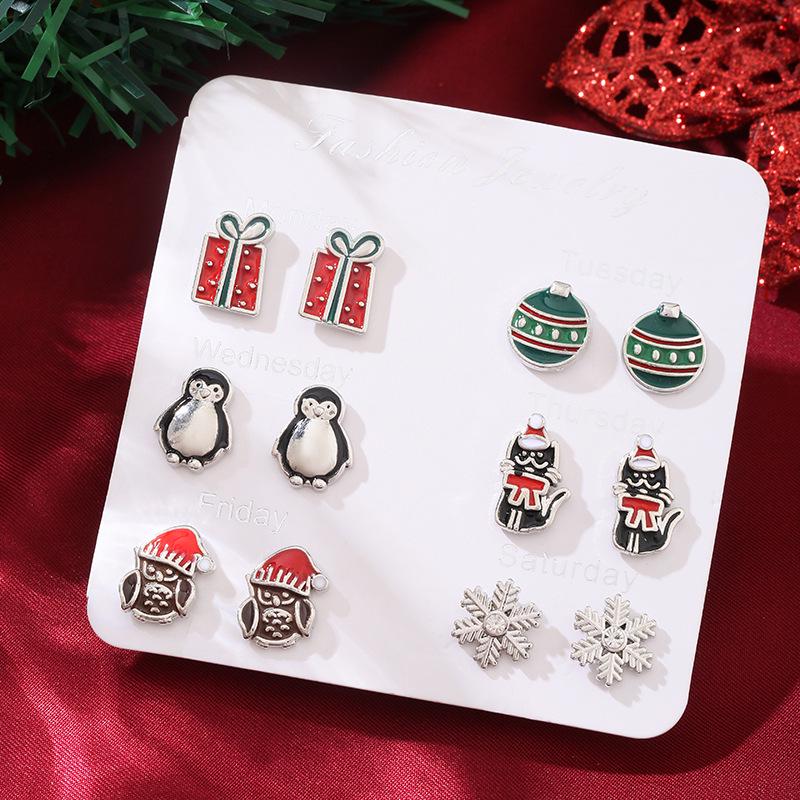 Christmas Stud Earring Set: Reindeer, Santa Claus, Bell & Cartoon Characters