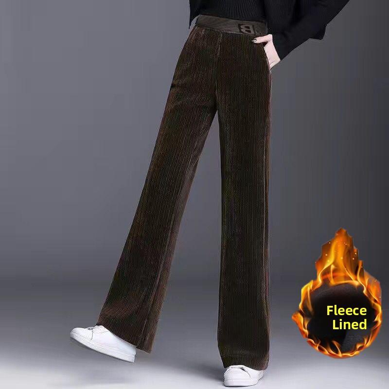 Fce Lined Unlined Corduroy Wide Leg Pants Women Casual Pants Autumn Winter Straight Loose Plus Size Pants