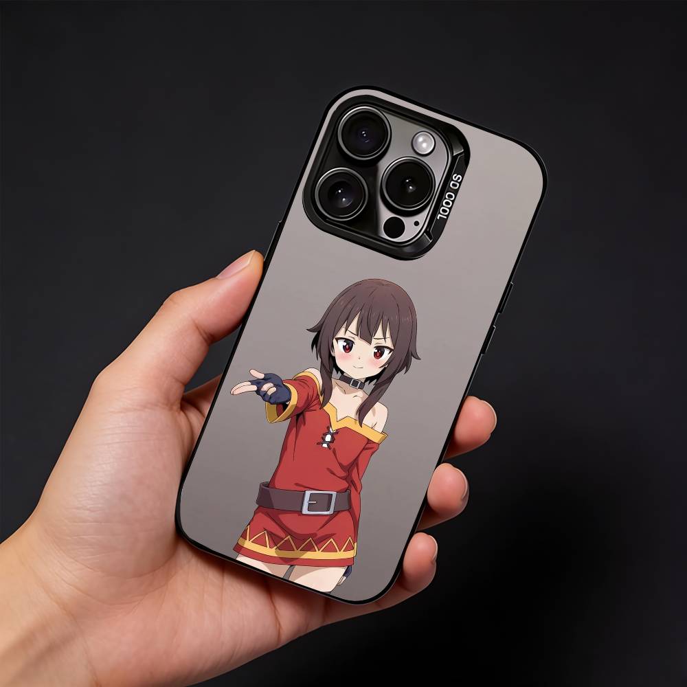 Megumin Anime K-KonoSubaS Phone Case For iPhone17, 16,15,14,13,12 Pro Max Black Candy Matte Shockproof Cover