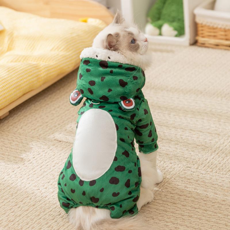 Pet Fleece Cat Puppy Dog Autumn and Winter Warm Cute Frog Transformation Outfit Teddy Bear Four-legged Cat Clothes