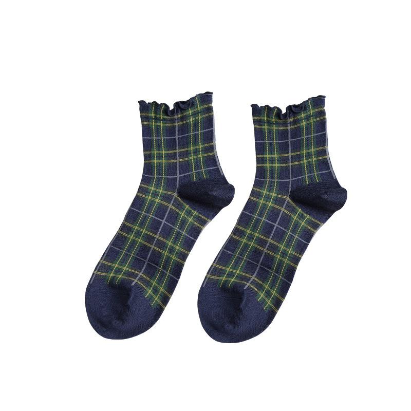 3 páry/lot Letní krátké ponožky Dámské Střapcové okraje Dívčí Studentský styl Retro Dámský styl JP Bavlna Mladá dáma Kostkované Volánky