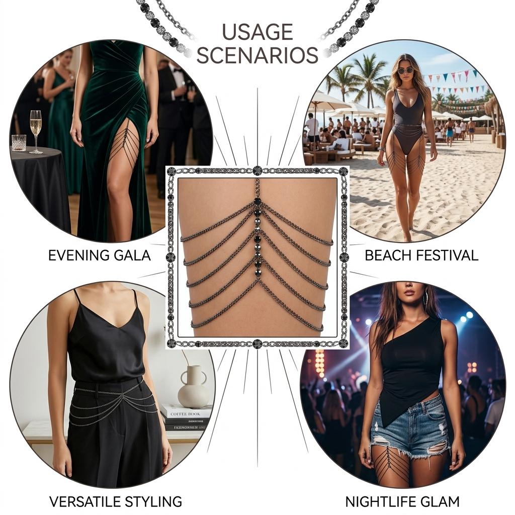 Multi-Layer Thigh Chain with Rhinestone Decoration for Evening Dresses and Beach Parties