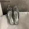 Fashion SUOJIALUN 2024 Spring New Women Slipper Fashion Bling Shallow Slip On Mules Shoes Pointed Toe Flat Heel Outdoor Dress Sandal Sho