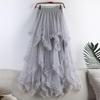 Mushroom Edge Irregular Mesh Midi Tulle Skirt - High Waist Puffy Swing Fairy Skirt