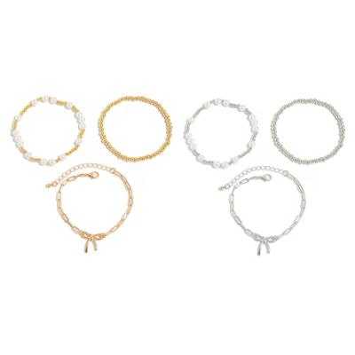 Bracelet Moderne avec Nœud et Perles Imitation Fermoir en Alliage Chaîne Réglable Bijou Élégant Pour Femmes
