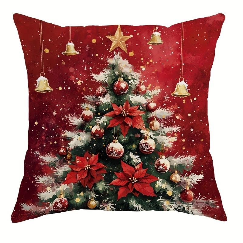 Christmas Pillow Cover, Skin-Friendly, Santa Snowman Wreath Pattern, Holiday Sofa Decor