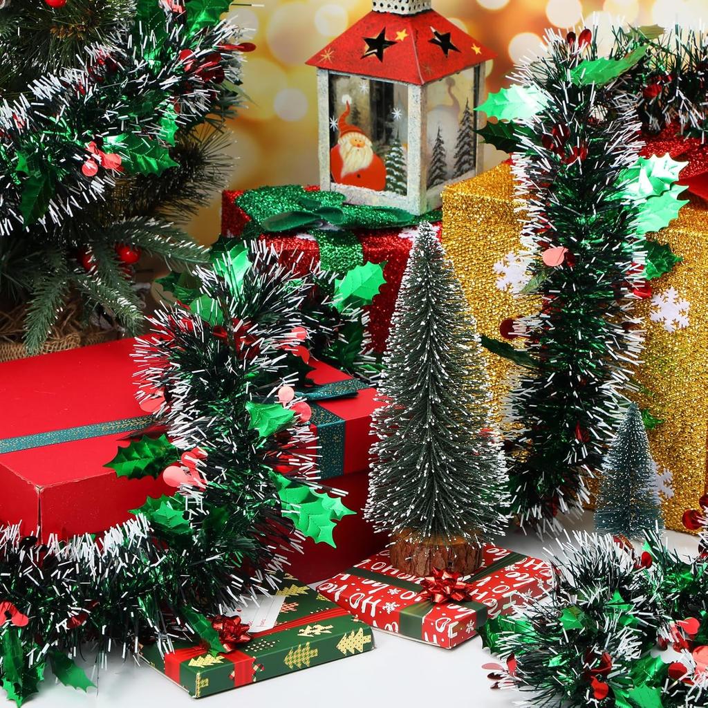 20/2M Christmas Tinsel Garland Metallic Green Twist Garland Ribbon Xmas Tree Hanging Ornaments Birthday Wedding Party Decoration