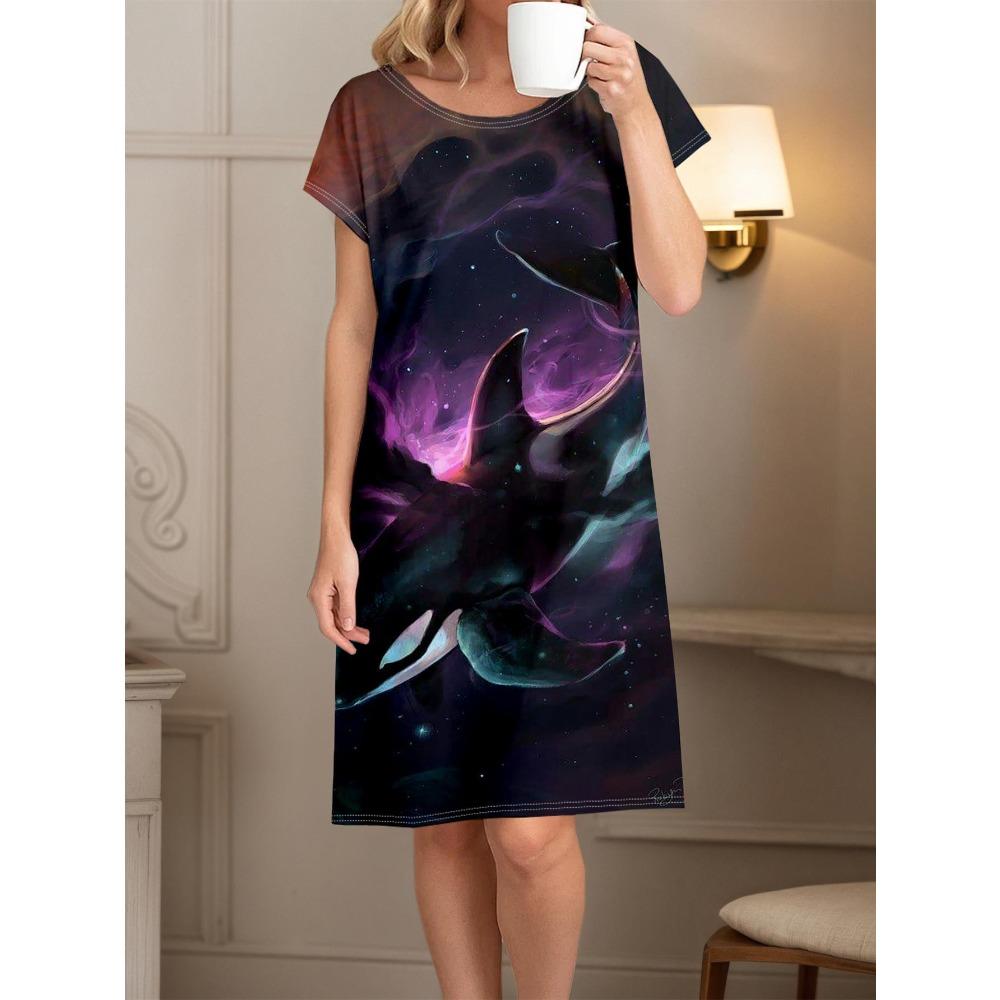 Summer Fashionable Colorful Short Sleeve Women Mini Dresses Leisure Beach Vacation Creative Fun 3d Soft Comfortable Dresses