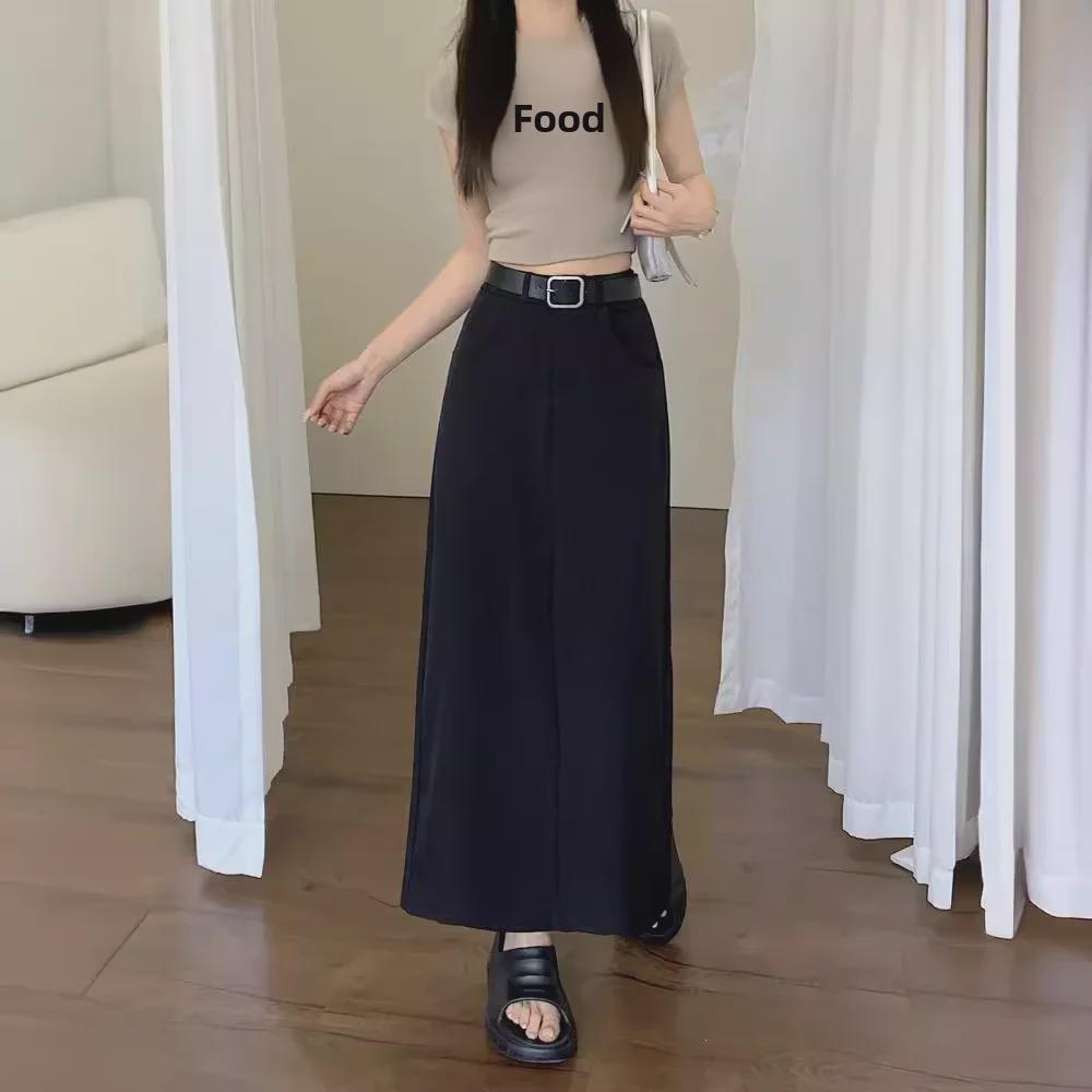 High Waist Summer A-Line Skirt for Women - Black & Gray, Medium Length, Slim Fit