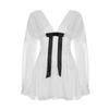 Temperament Premium Bow Splicing V-neck Long-sleeved Dress Women's Autumn Niche Pleated Slim-fitting White Short Skirt
