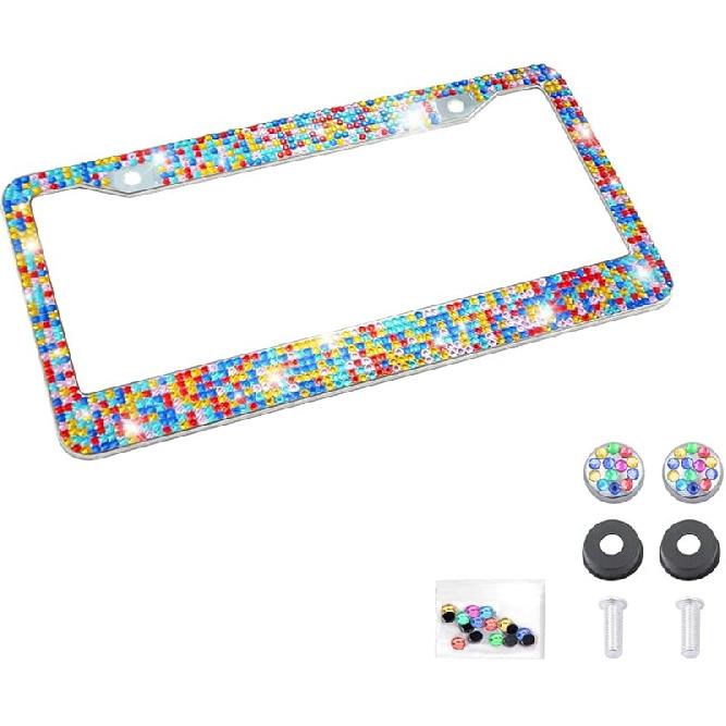 Bling Car License Plate Frame, Handcrafted Crystal Stainless Steel License Plate Frame, Sparkly, Durable, Universal Fit, Car Accessories For Girls,