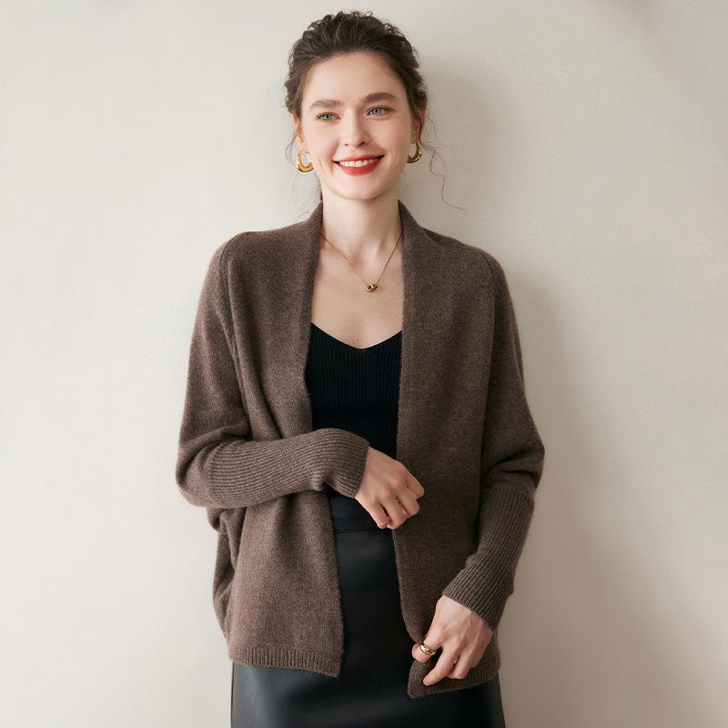 Women's Cashmere Batwing Sleeve Cardigan: Autumn/Winter Shawl Sweater with Silver Thread