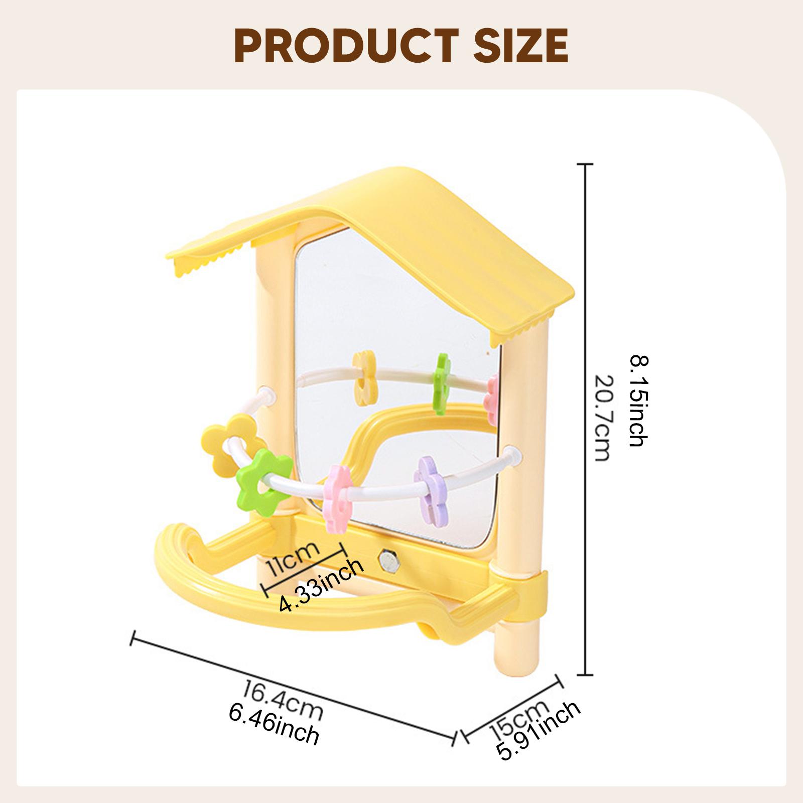 

Bird Mirror Toy with Perch Stand Activity Center Parrot Chewing Toy Cage Accessories for Parakeet Cockatiel Conure Lovebird жовтий