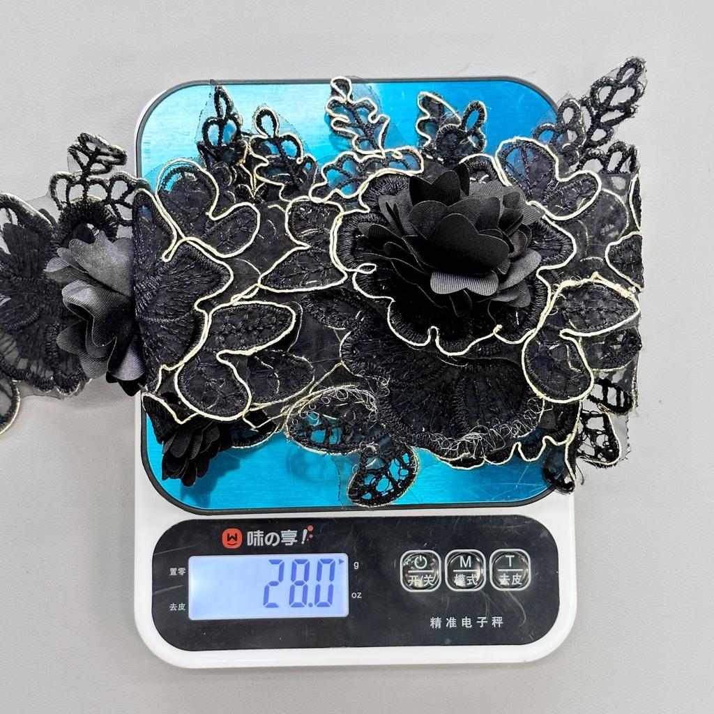 Lolita Czarny Złoty Nici Kwiat Haftowany Pas do Zasłony Odzież Bagaż Koronka Dekoracyjna