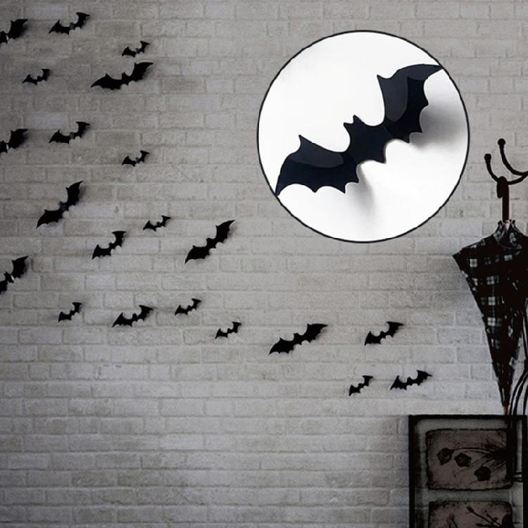 48Pcs 3D Bats Wall Stickers Halloween Decorations, 3D Bat Stickers for Window Wall Decorations, Halloween Party Supplies