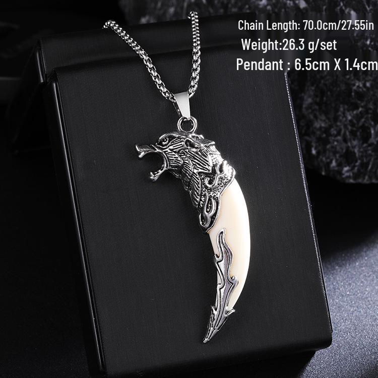 Herren Retro Wolfszahn Anhänger Halskette - Edelstahl Hip Hop Pullover Kette