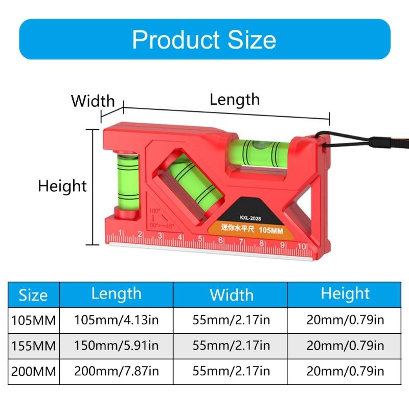 Magnetic Torpedos Level and Ruler, 180/90/45/45 Degree Bubble,Horizontals Ruler Spirits Level for Woodworking