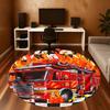 1PC Firetruck Flames Round Chair Mat Area Rug - Non-Slip, Floor Mat for Office, Bedroom, and Indoor Decor -Gift D1127234