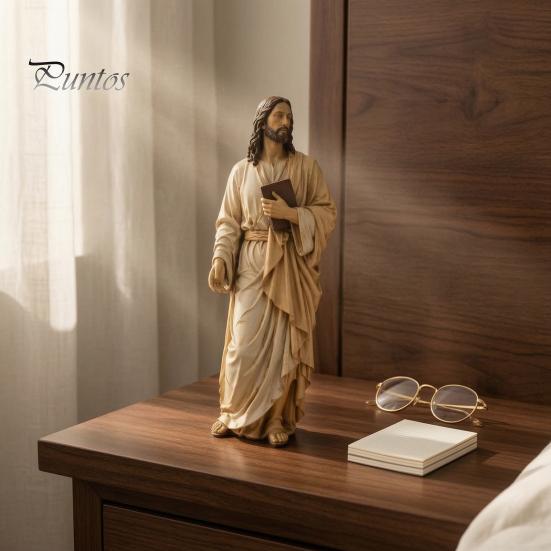 Quiet Corner Meditation Decor Jesus Reading Book Resin Figurine, Small Religious Statue for Bookshelf Mantel Prayer Inspirational Study Room