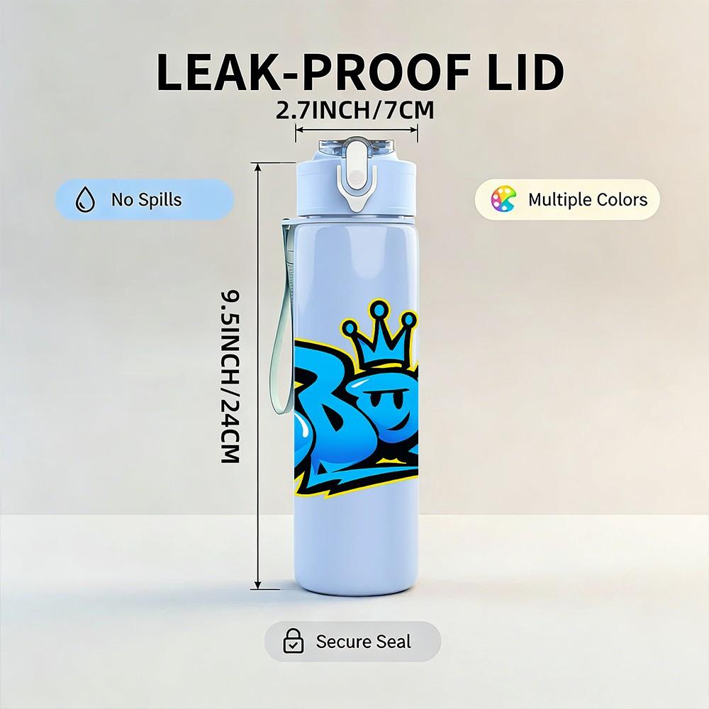 1PC B Boy Graffiti Letter 750ml Color Plastic Sports Water Bottle Leakproof Flip Straw Lid Suitable for Sports Office Home Use
