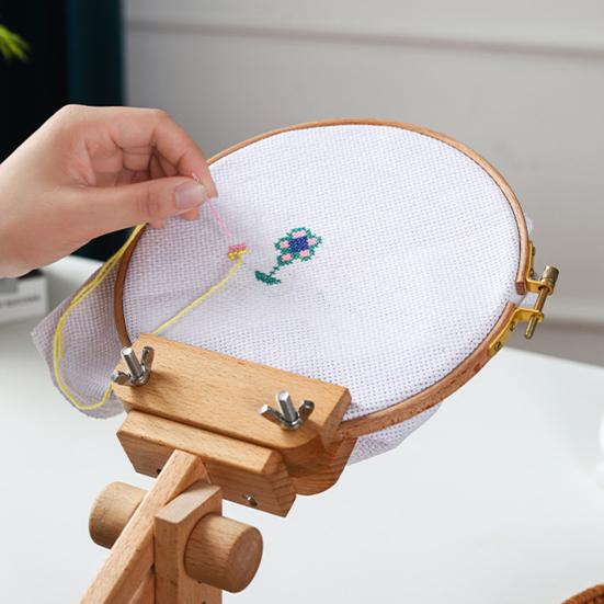 1 Set Adjustable Embroidery Hoop Portable Wooden Rotated Cross Stitch Stand Sewing Accessories
