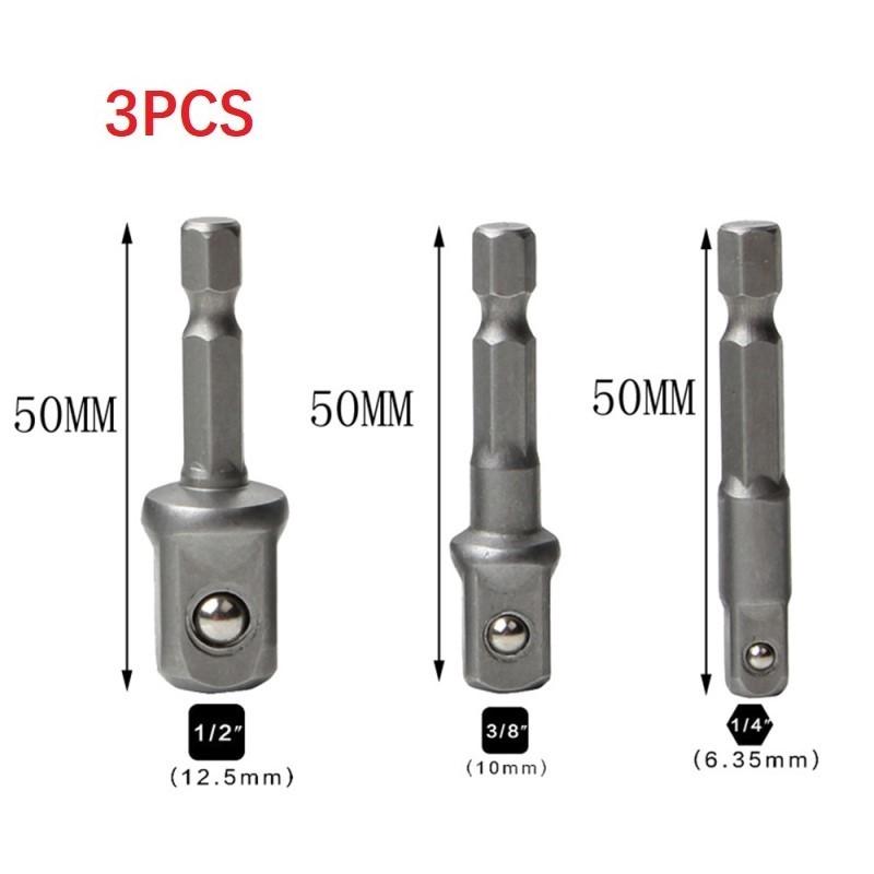 3pcs 1/4 3/8 1/2 Socket Adapter Hex Shank Drill Bits Extension Rod Power Tools