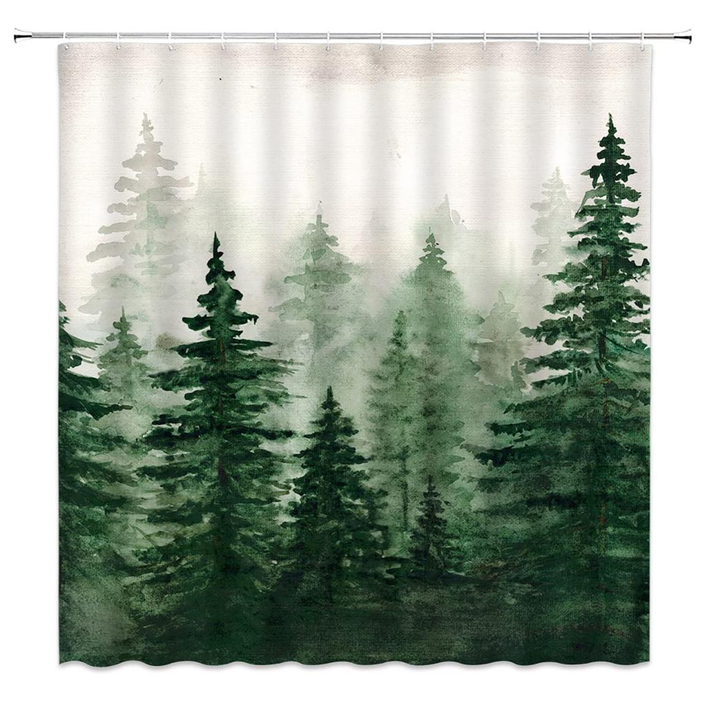 Misty Forest Woodland Shower Curtains Nature Shower Curtain Fall Shower Curtain Waterproof Polyester Fabric Home Decor with Hook