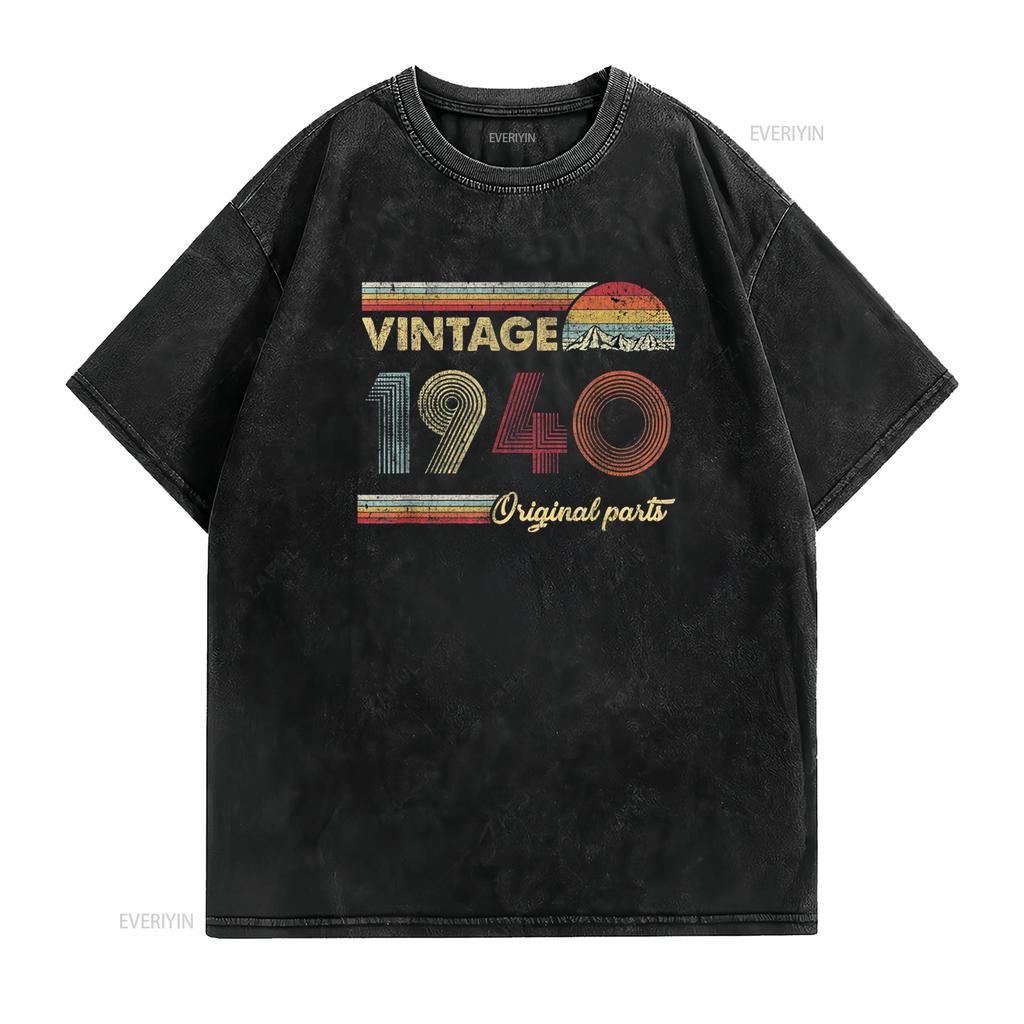 Retro Original Parts 80th Vintage 1940 Birthday T Shirt vintage Washed Stretched graphic streetwear Top For Everyday Wear