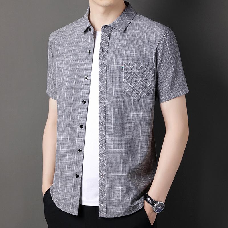 Men's Summer New Men's Linen Short-sleeved Shirt Business Iron-free Top Half-sleeved