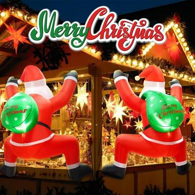 6FT Hanging Santa Outdoor Christmas Roof Yard Inflatables Decoration Climbing Santa Claus Christmas Inflatable Decorations