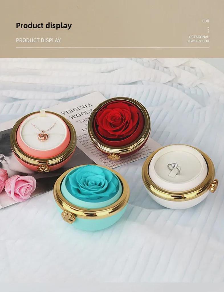 Rotating Rose Gift Box with Necklace and Ring - Valentine's Day Eternal Flower Jewelry Box