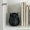 Desktop Clutter Organizer 3D Printed Owl Pen Holder, 2 in 1 Flower Vase Makeup Brush Storage Cup Desk Organizer, Cute Plastic Home Office Decor Black