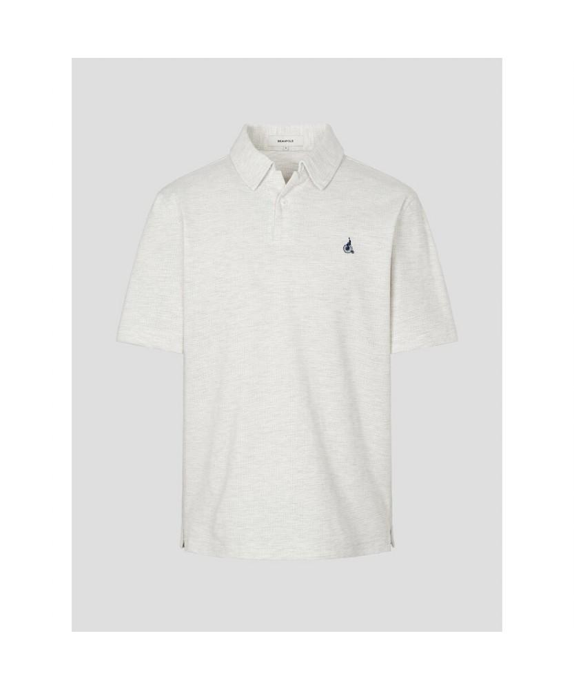 Binpolmen Open-Neck Soft Crescent Pique T-Shirt Light Gray