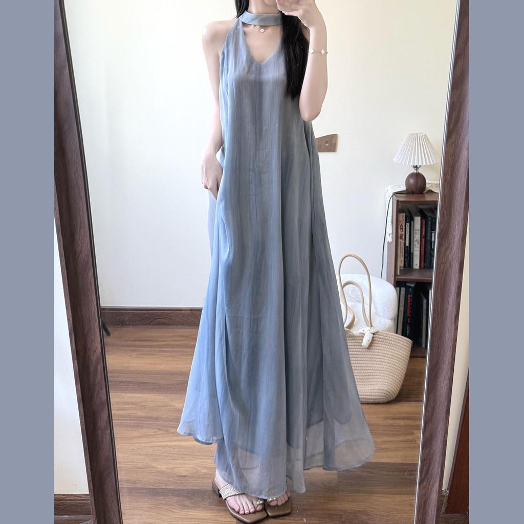 New Lazy Wind French Blue Sleeveless Suspender Dress Children's Summer Seaside Vacation Fairy Dress