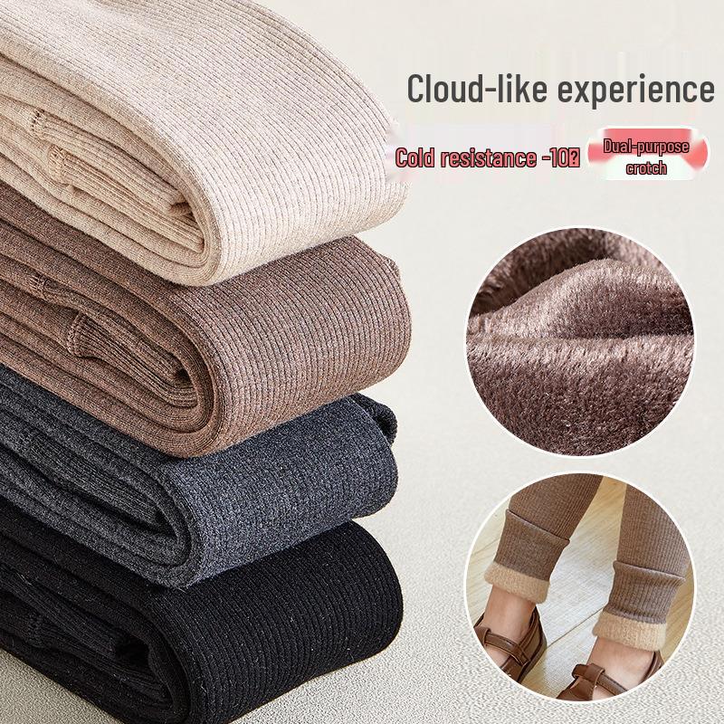 Girls' Fleece-Lined Warm Pants with Fur-Trimmed Cuffs for Autumn and Winter