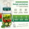 Salad Pod Multi-functional Food Storage Canister Portable Salad Jar with Lid Stainless Steel Fork Sealed Plastic Salad Container