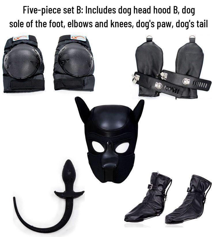 Dog Muzzle Set: K9 Slave Training Suit with Paws and Knee Pads for Male Training.