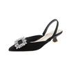 Baotou sandals female 2025 new fairy wind French gentle rhinestone pointed back strap thick heel single shoes
