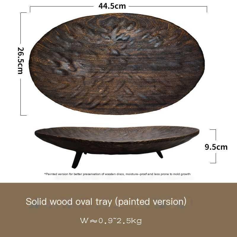 

Natural INS Vintage Countryside Style Wood Fruit Snack Breakfast Large Tray Oval Flat Plate Fruit Tray Beautiful Decorative