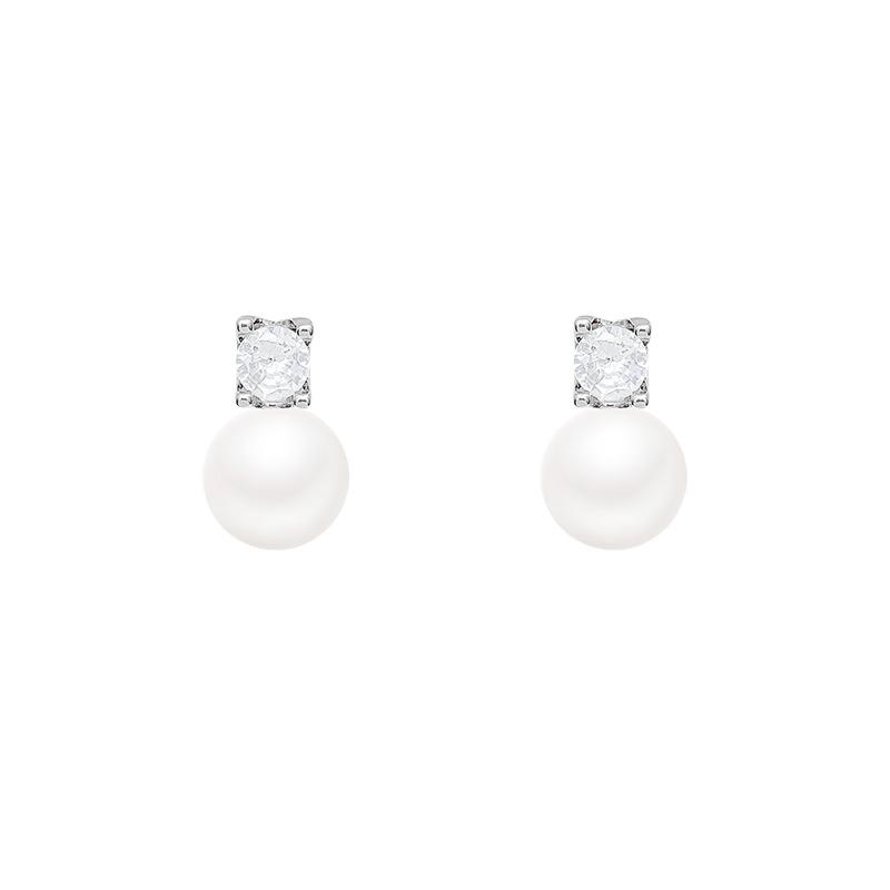 French retro exquisite zircon stud earrings women's light luxury niche high-end earrings versatile temperament pearl pendant earrings