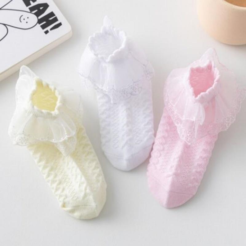 3Pairs/lot Kids Girls Socks For Baby Spring Summer Lace Toddler Princess Girls Socks Children's Short Baby Sock 1-15Year