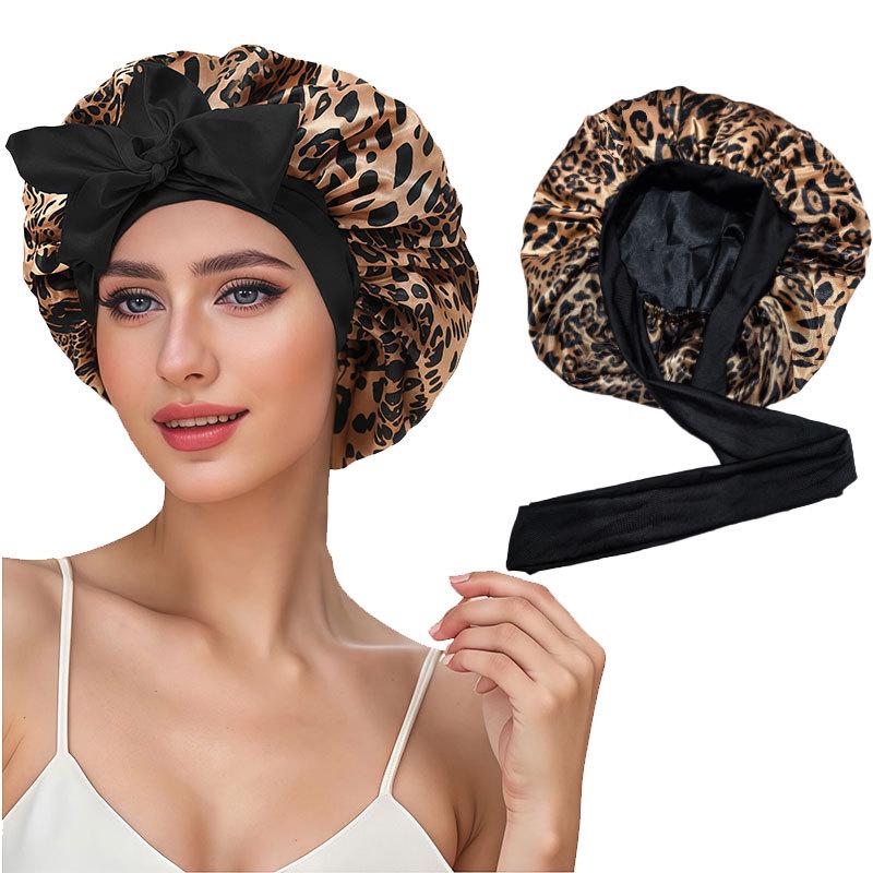 Double-Layer Satin Bow Tie Sleep Cap for Women - Reversible Bandana Style Bonnet for Hair Care